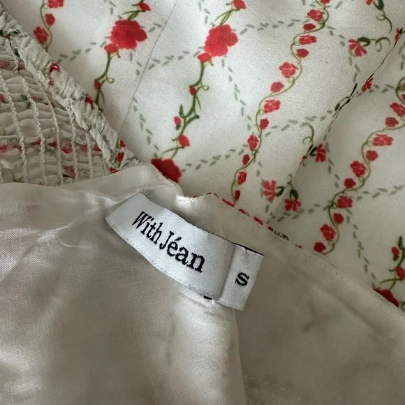 With Jean Cottagecore White Empire Waist Floral Midi Dress - Picture 12 of 13